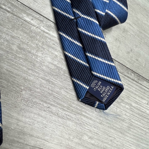 Paul Fredrick Navy, White & Blue Stripe Tie - Picture 4 of 5
